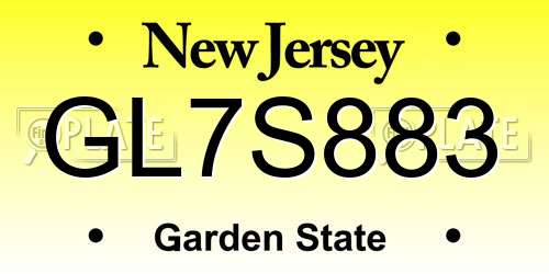 GL7S883 New Jersey License Plate