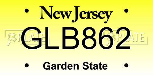 GLB862 New Jersey License Plate