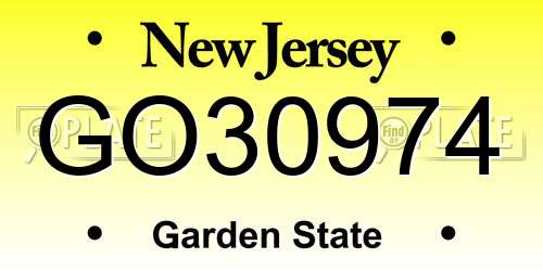 GO30974 New Jersey License Plate