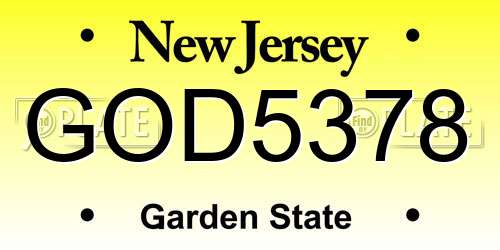 GOD5378 New Jersey License Plate