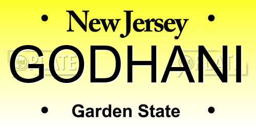GODHANI New Jersey License Plate