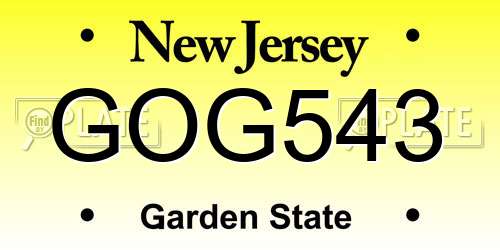 GOG543 New Jersey License Plate