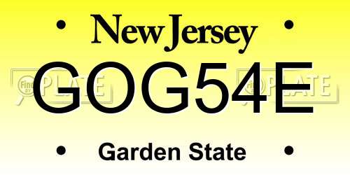 GOG54E New Jersey License Plate