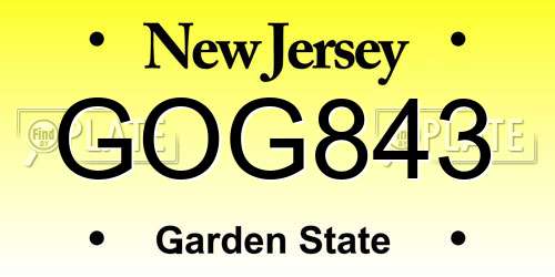 GOG843 New Jersey License Plate