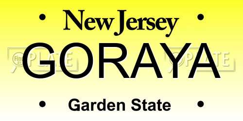 GORAYA New Jersey License Plate