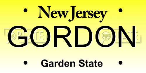 GORDON New Jersey License Plate