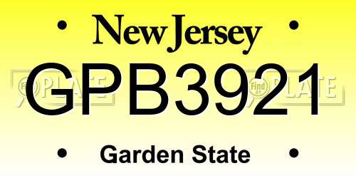 GPB3921 New Jersey License Plate