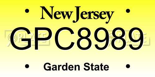 GPC8989 New Jersey License Plate