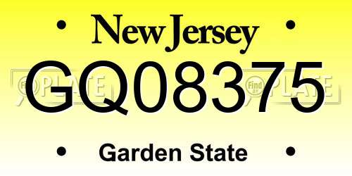 GQ08375 New Jersey License Plate