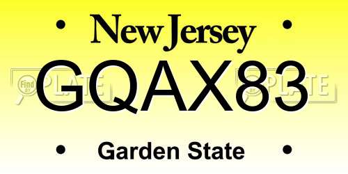 GQAX83 New Jersey License Plate