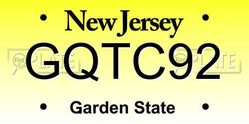 GQTC92 New Jersey License Plate