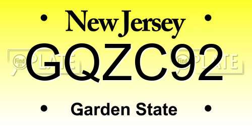 GQZC92 New Jersey License Plate
