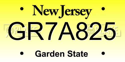 GR7A825 New Jersey License Plate
