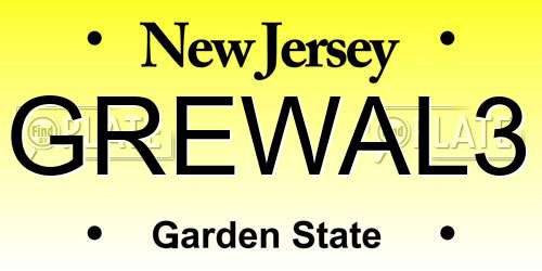 GREWAL3 New Jersey License Plate