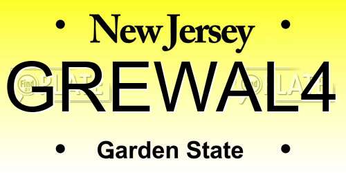 GREWAL4 New Jersey License Plate