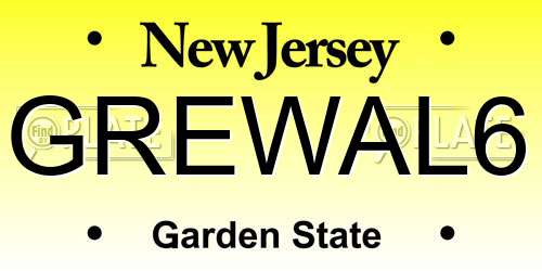 GREWAL6 New Jersey License Plate