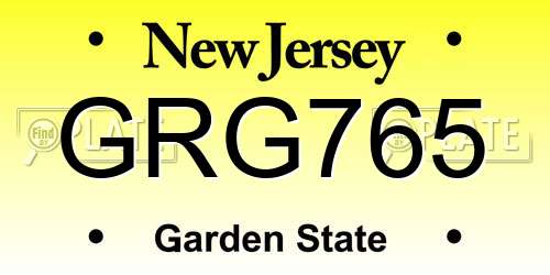 GRG765 New Jersey License Plate