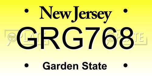 GRG768 New Jersey License Plate