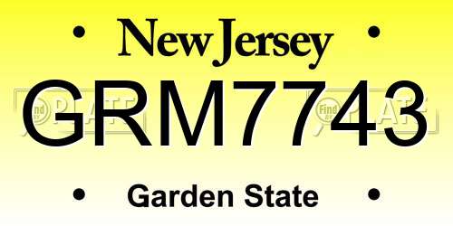 GRM7743 New Jersey License Plate