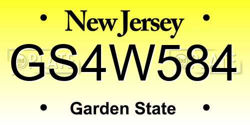 GS4W584 New Jersey License Plate