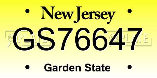 GS76647 New Jersey License Plate