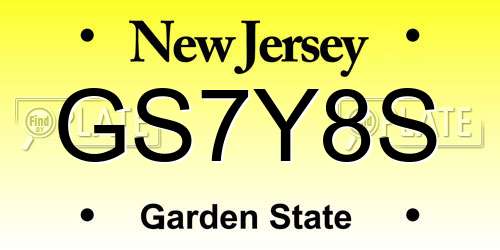 GS7Y8S New Jersey License Plate
