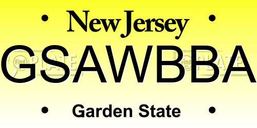 GSAWBBA New Jersey License Plate