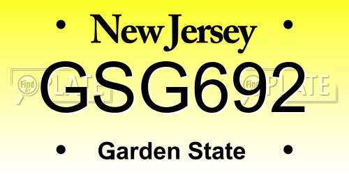 GSG692 New Jersey License Plate