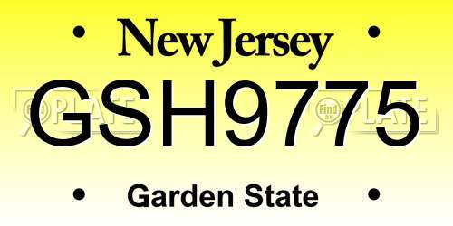 GSH9775 New Jersey License Plate