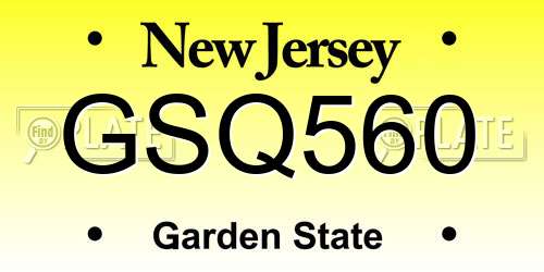 GSQ560 New Jersey License Plate