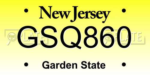 GSQ860 New Jersey License Plate