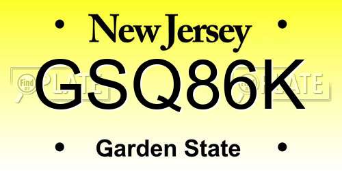 GSQ86K New Jersey License Plate