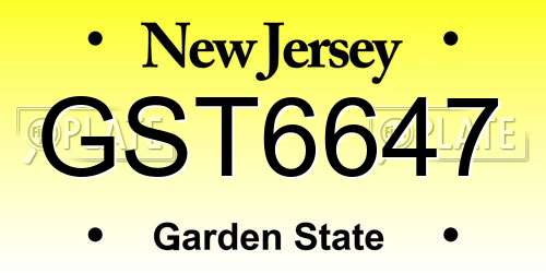 GST6647 New Jersey License Plate