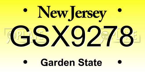 GSX9278 New Jersey License Plate