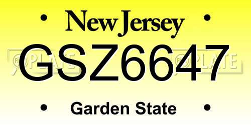 GSZ6647 New Jersey License Plate