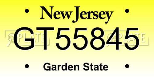 GT55845 New Jersey License Plate