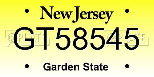 GT58545 New Jersey License Plate