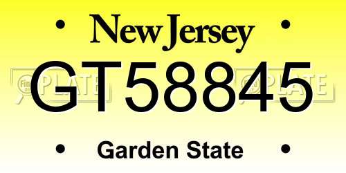 GT58845 New Jersey License Plate