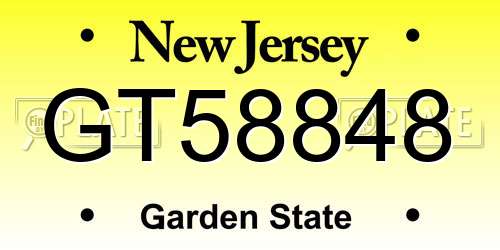 GT58848 New Jersey License Plate