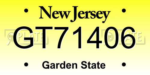 GT71406 New Jersey License Plate