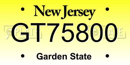GT75800 New Jersey License Plate