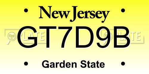 GT7D9B New Jersey License Plate
