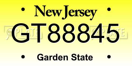 GT88845 New Jersey License Plate