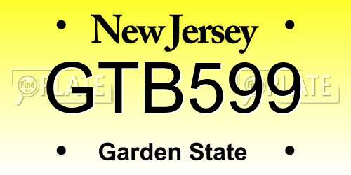 GTB599 New Jersey License Plate