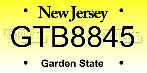 GTB8845 New Jersey License Plate