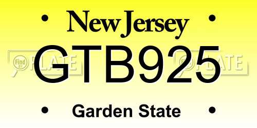 GTB925 New Jersey License Plate