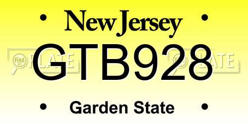 GTB928 New Jersey License Plate