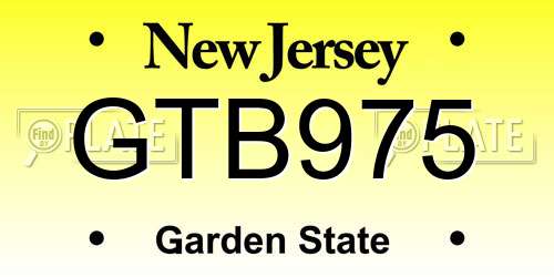 GTB975 New Jersey License Plate