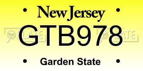 GTB978 New Jersey License Plate