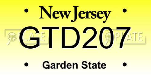 GTD207 New Jersey License Plate